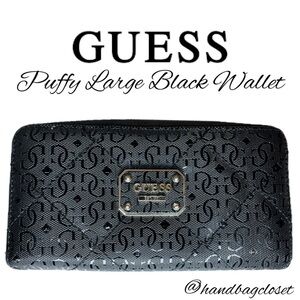 Guess EST 1981 Signature Logo Black Puffy Large Faux Leather Wallet